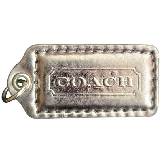 Coach Accessories - Coach Leather Luggage Tag Bag Charm Silver Tone Metallic Authentic Accessory